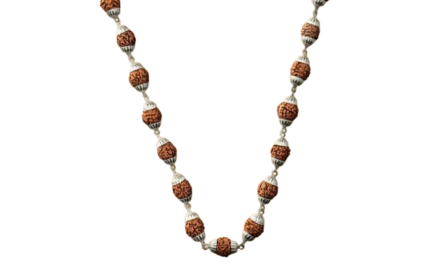 54-Bead Silver Mala with 5 Mukhi Rudraksha