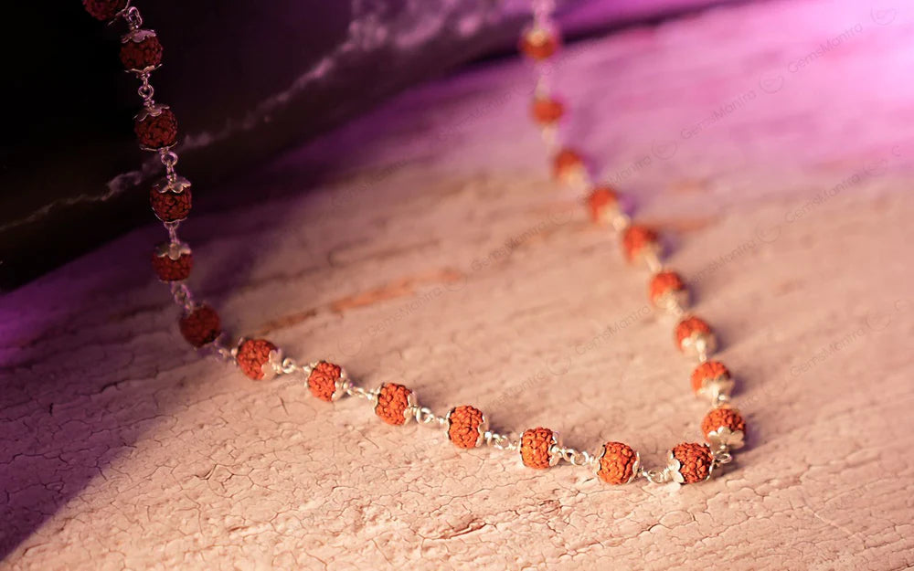 Divine 5 Mukhi Rudraksha Mala in Silver